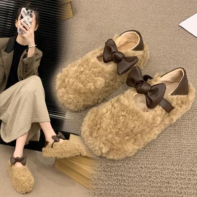 Plush Women's Shoes Are Comfortable and Versatile for Daily Wear, Simple and Classic Solid Color, Low Heel Soft Sole, One Pedal Cotton Shoes for Women