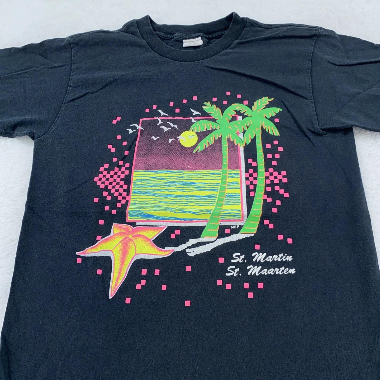 

Vintage St. Martin St Maarten Shirt Mens Medium Palm Tree Starfish 90s Beach Tee 2XL