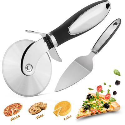 Premium-Pizzaheber-Set mit Rädern, Pizzaschneider aus Edelstahl für Pizza, Waffeln, Kekse, Torten und Teig, leicht zu schneiden und zu reinigen