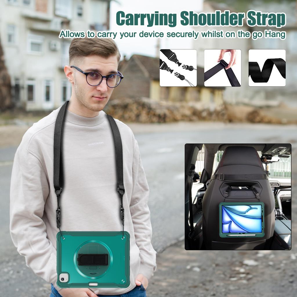 For iPad Air 11 (2025)/(2024)/Air (2022)/(2020)/Pro 11 (2022)/(2021)/(2020)/(2018) Case Kickstand Cover with Strap