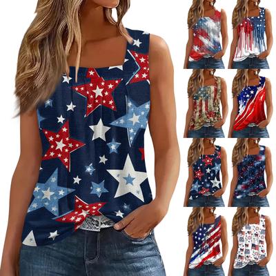 Square Collar Tank Top Women Print Tank Tee Casual Loose Fit Sleeveless Shirt