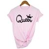 Queen Couples Women T Shirt Crown Printing Couple Clothes Summer Clothing Casual Round Neck Tops