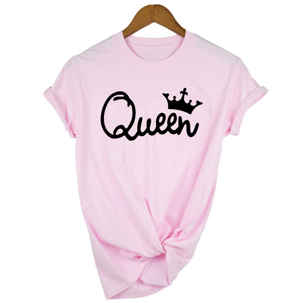 Queen Couples Women T Shirt Crown Printing Couple Clothes Summer Clothing Casual Round Neck Tops