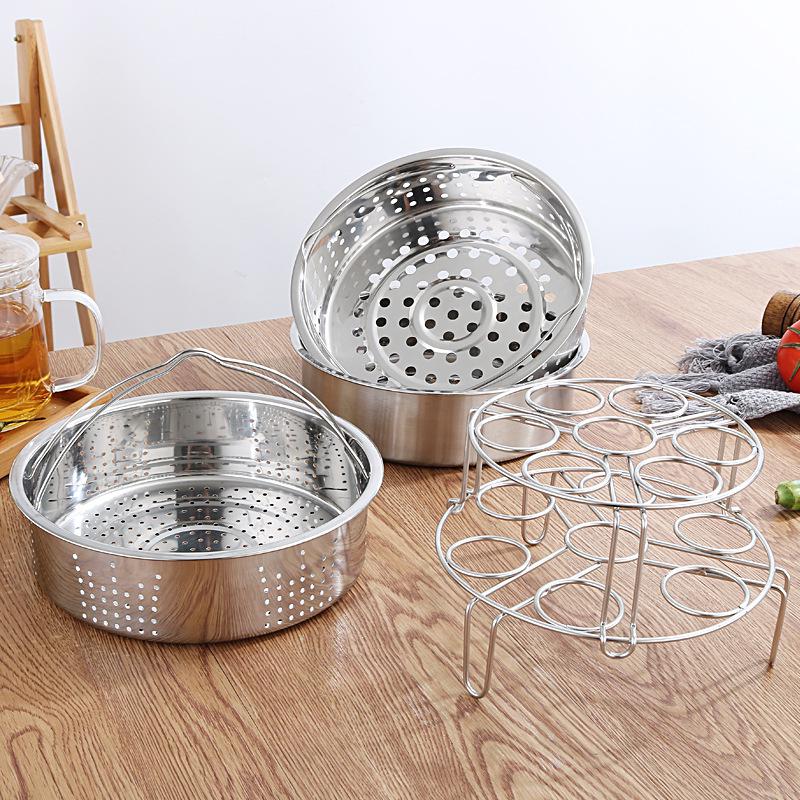 304 Stainless Steel Double Layer Steamer Rack with Egg Holder and Variable Hole Sizes