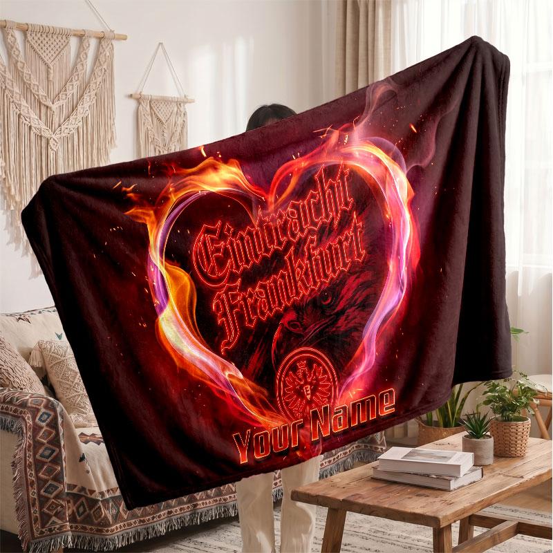 Eintracht Frankfurt Personalized Fleece Blanket With Football Logo, Custom Name Text Soft Warm Home Throw Blanket