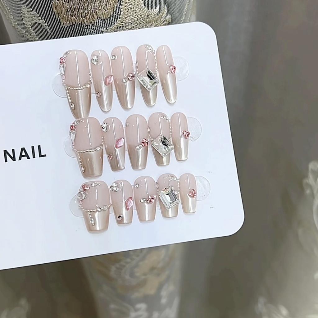 Pure Handmade Phototherapy Nail Art Tea Color Mountain Wild Wear Nail Finished Cat Eye Nail Art Patches Show Whiteness and Temperament