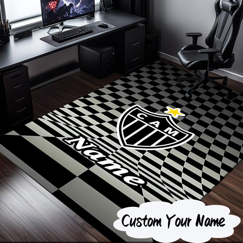 Custom Name Atletico Football Emblem Rug for Living Room, Game Rooms, Office, Bedroom, Floor Mat Playful Design, Fan Gifts Christmas Decor