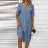 Women's V-Neck Loose Comfortable Short Sleeve Cotton Linen Dress