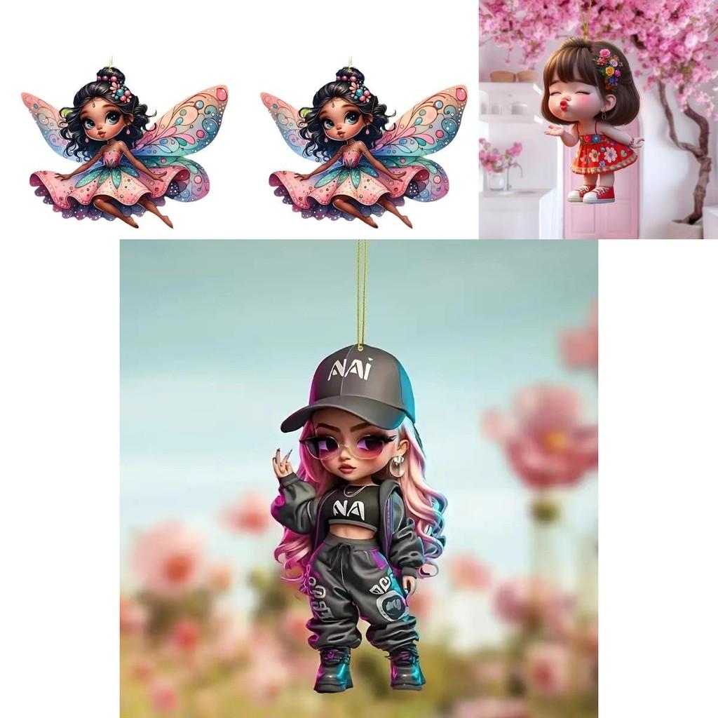 Car Mirror Hanging Acrylic Decorative Girl Series Cartoon Style For Vehicle Interior Decor