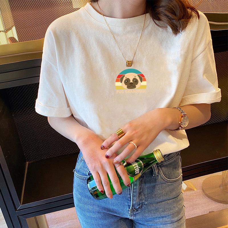 

2024 Women s Retro Print Heavyweight Cotton Crew Neck T-Shirt Medium (M)