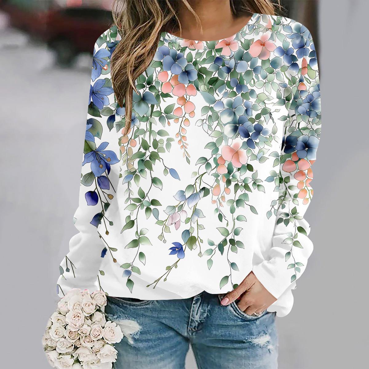 

Осень и зима новая мода круглый вырез длинный рукав с принтом элегантный повседневный свободный худи S