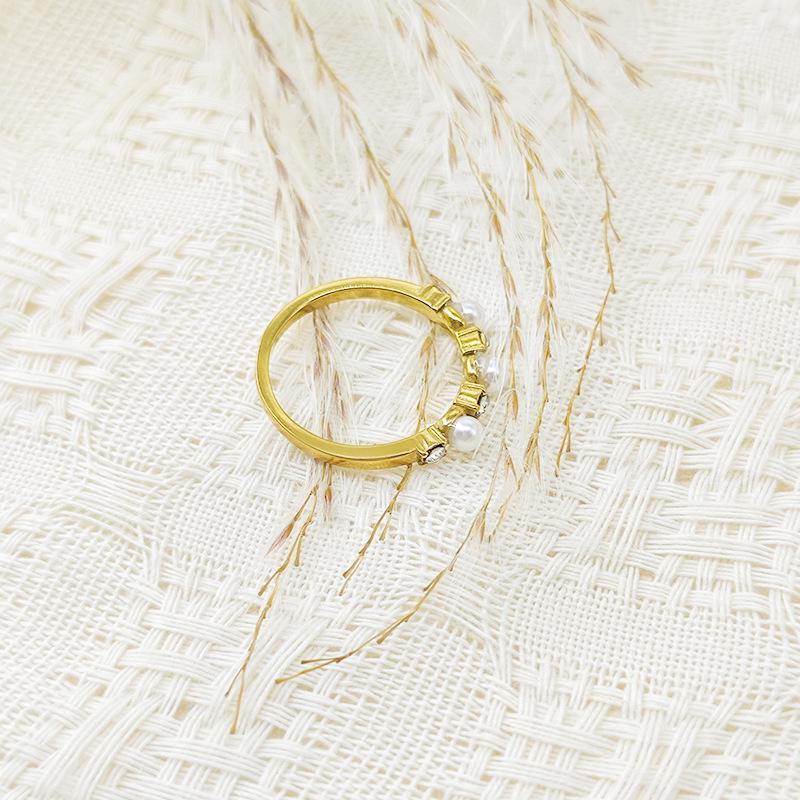 Luxus Zirkon Perlen Edelstahl Ring - High-End Titan Modeschmuck für Damen