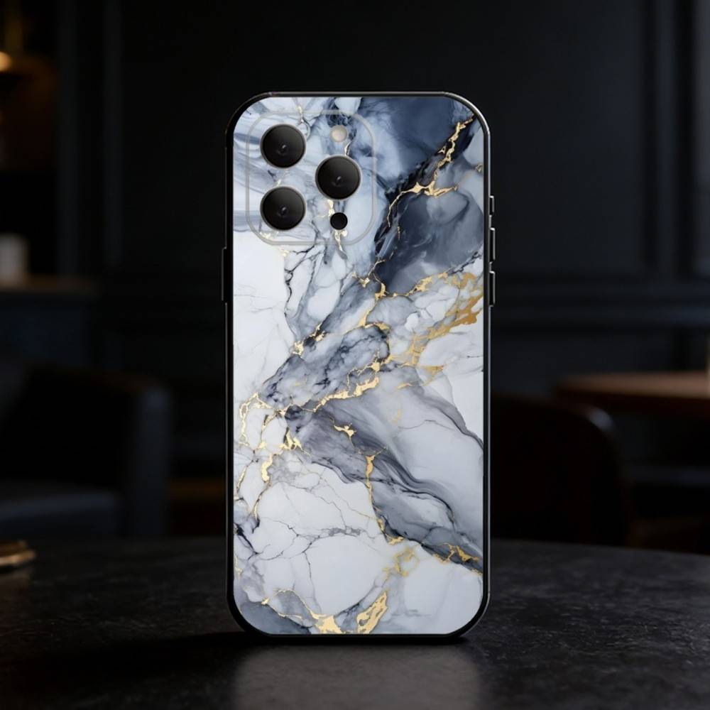 

Акварельный Мраморный Посеребренный Внутри Чехол Для Телефона Для iPhone 17,16,15,14,13,12,11 Plus,Pro Max,SE4Мягкий Силиконовый Черный Чехол iPhone14ProMax