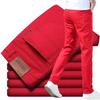 Pantaloni Casual in Cotone da Uomo Modelli Quattro Stagioni Slim Piccoli Dritti Elasticizzati Jeans Rossi Pantaloni