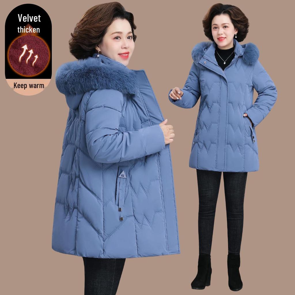 2025 Women's Stylish Hooded Mid-Length Winter Coat: Warm, Cotton-Padded Jacket for Middle-Aged and Elderly