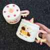 Birthday gift girls creative ceramic mug with lid cute cake student water cup