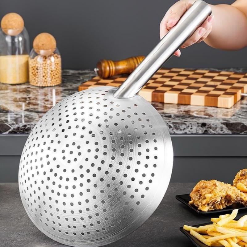 Cooking Made Easy with Stainless Steel Skimmer Spoon Mesh Design for Noodle Dumpling Straining Long Handle