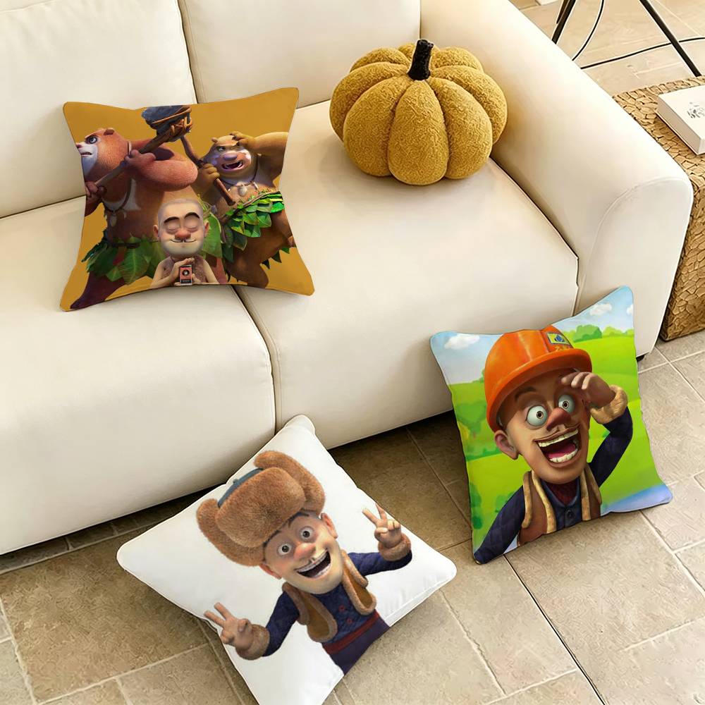 Boonie BBears Cartoon Pillow Case Square DoubleSided Sofa Cushion Cover Bedroom Bedside Pillow Gift