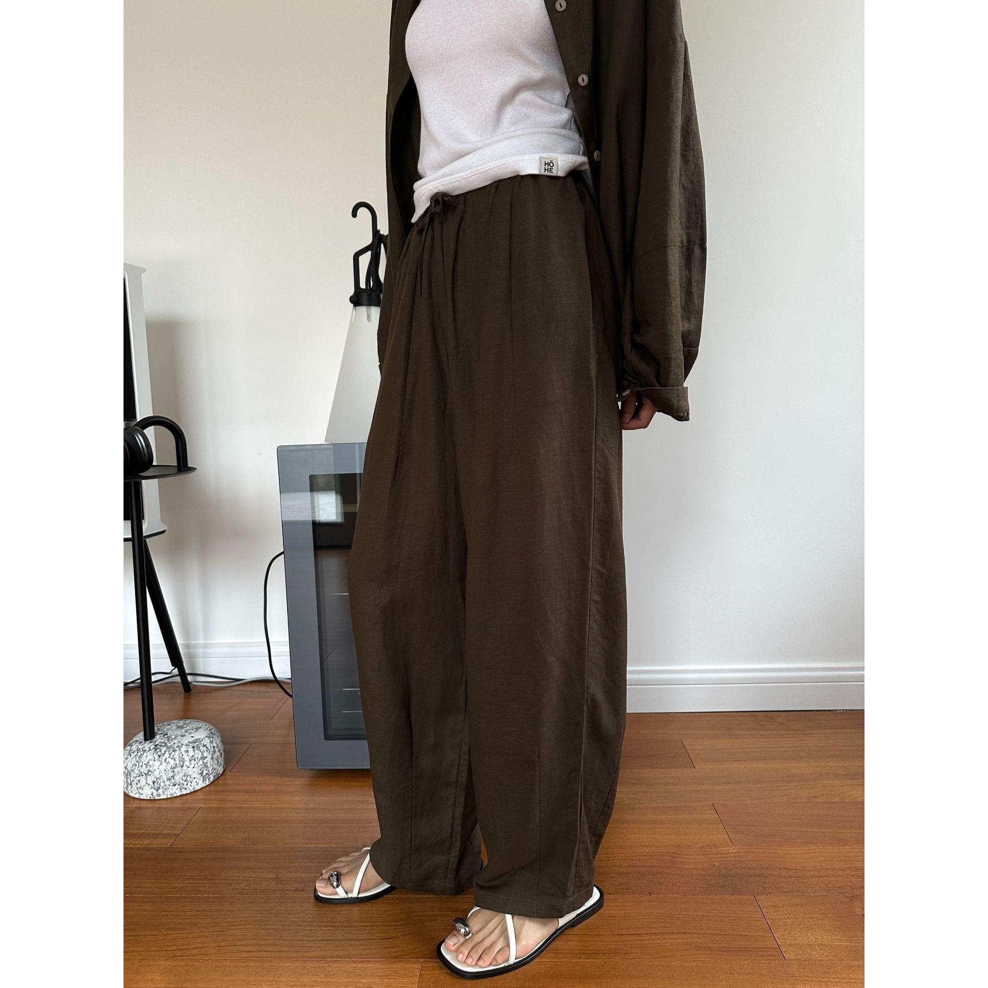 

Johnature Summer Japanese Lazy Pants Women Loose Comfortable Breathable Casual Wide Leg Full Length Pants M кофейный