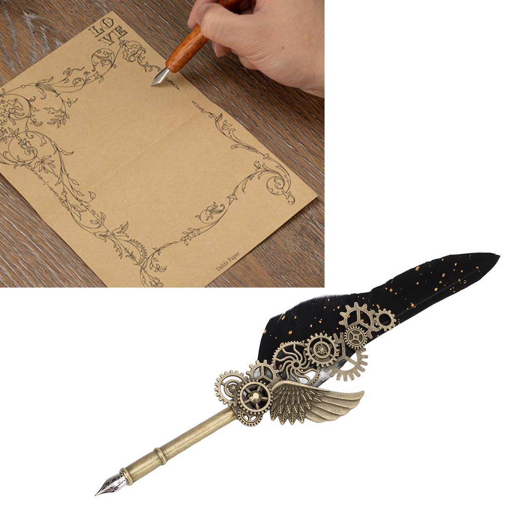 Quill Pen Set Retro Elegant Exquisite Pattern Stainless Steel Nib Wear Resistant Caligraphy Pen Kit