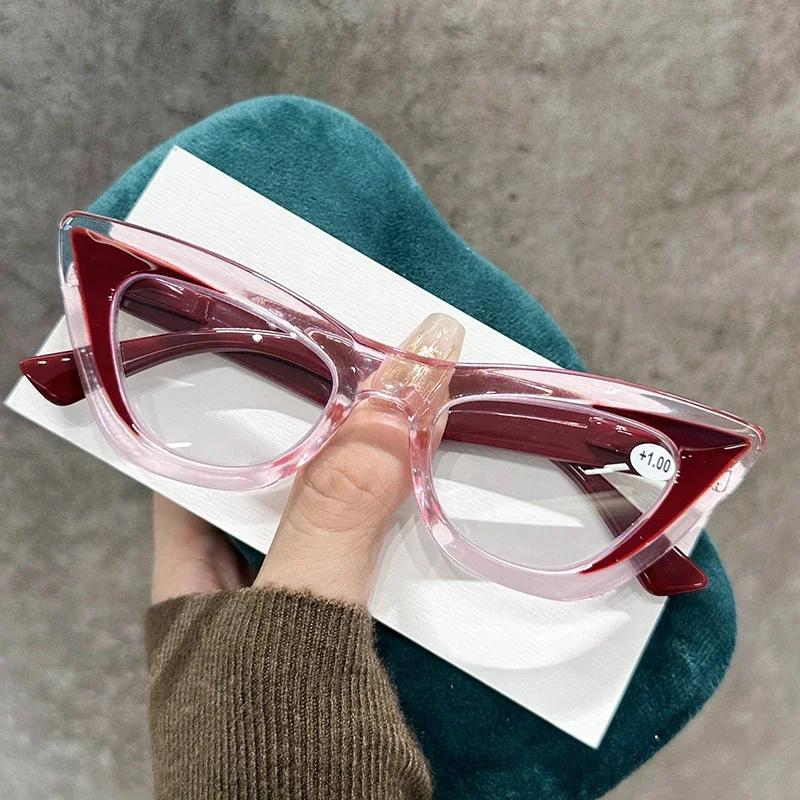 Fashionable Hd Lens Reading Glasses For Women Men Trendy Cat Eye Presbyopia Diopters Anti-Blue Light Far Sight Eyewear For Lady
