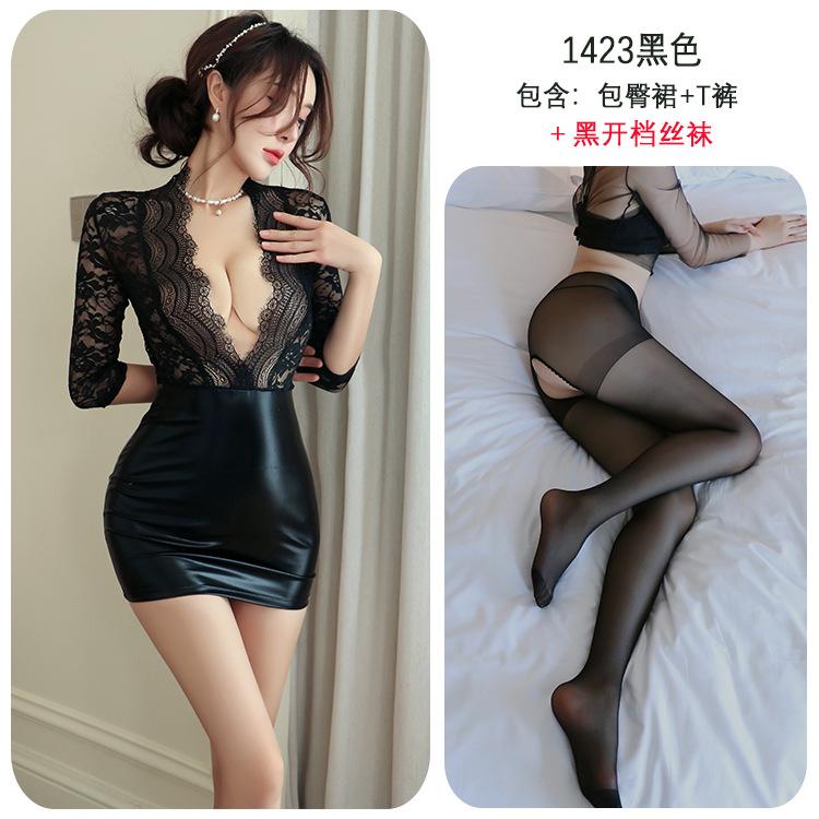 Sexy lingerie lace secretary nightclub leather skirt emo pajamas women's seduction pure desire