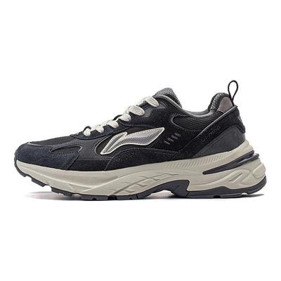 Li Ning Beicheng Dämpfung Rutschfest Abriebfest Unterstützung Niedrig geschnitten Klobige Sneaker Herren Schwarz Grau AGCT425-3