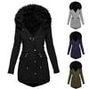 Warm Winter Parka Coat Women Long Sleeve Faux Fur Hood Mid Length Outerwear