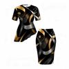 Women Plus Size Halloween Printed Round Neck Short Sleeve Asymmetric Top Fitted Skirt Two Piece Set
