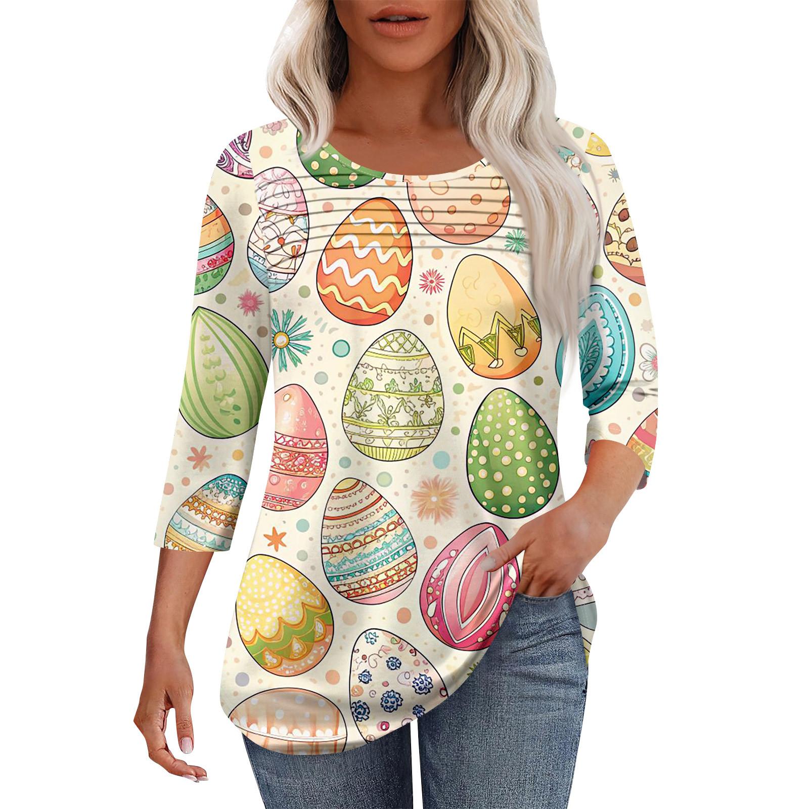 

Женская мода круглый вырез шея плиссированная передняя планка с принтом рукав 3/4 топ XXL бежевый