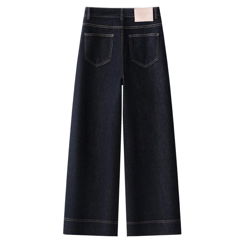 Women's High-Waisted Retro Wide-Leg Denim Pants - Dark Blue, Petite, 2024 Spring/Summer Collection