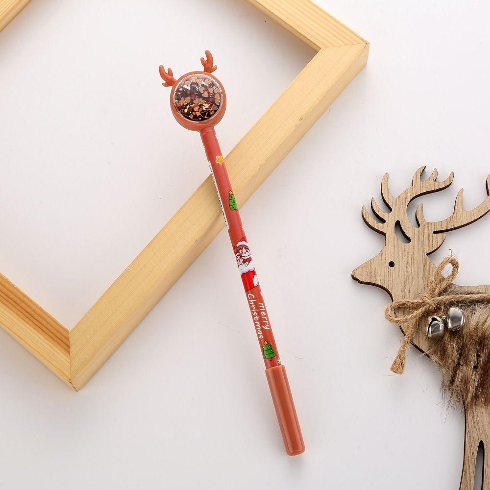 

4PCS Cartoon Plastic Christmas Neutral Pens Kawaii Black Ink Elk Sequins Pen Cartoon Stationery Gel Pens Writing кавовий