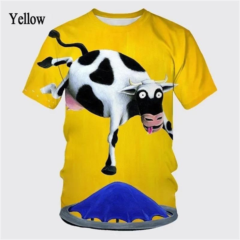 Fun Cartoon Cow Pattern T-Shirt for Men Cute Animal 3D Printed Tees Summer Casual Short Sleeve O-Neck Loose Street T Shirts