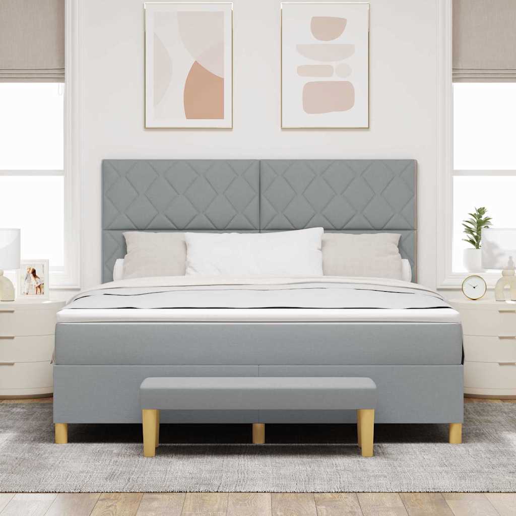 Box Spring Bed with Headboard Light Gray 200 x 180 cm Fabric