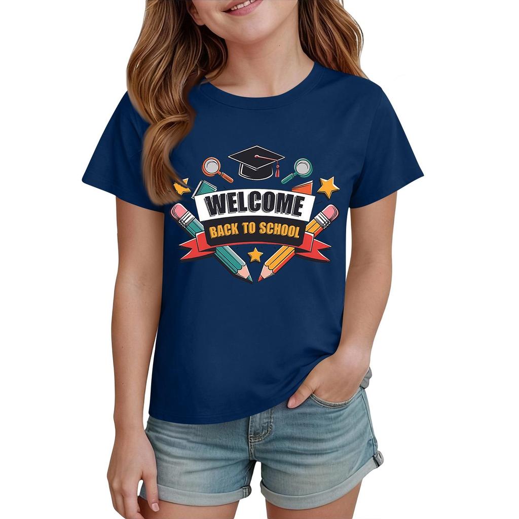 Kids Back To School T Shirt Short Sleeve Casual Tee Top with Round Neck and Printed Design for Boys and Girls Suitable for Everyday Wear