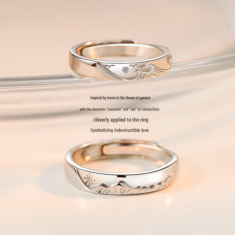 Alliances de montagne Serment de la mer pour couple: Alliances Simples pour Homme et Femme, Cadeau de Noël pour Petite Amie