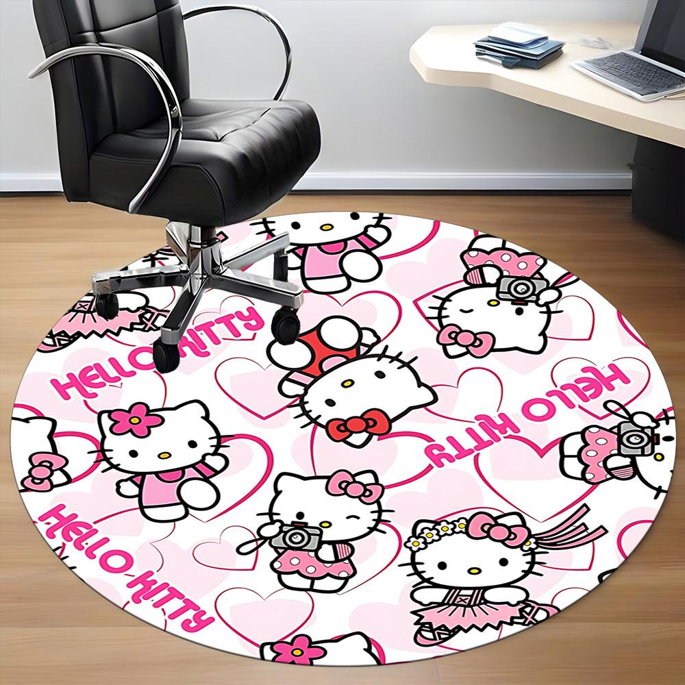 1pc Hello Kitty Chair Carpet for Office Non Slip, Machine Washable Rug for Office, Room Holiday Decor for Christmas, Birthday Polyester