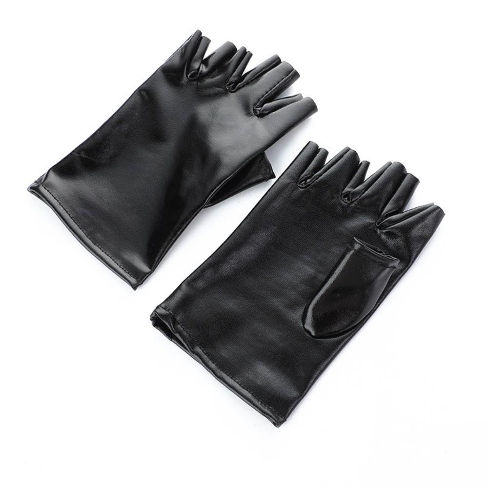 Glossy Finish Half Finger Gloves Punk Style Imitation Leather Performance Gloves PU Leather Gloves Halloween Dress Up