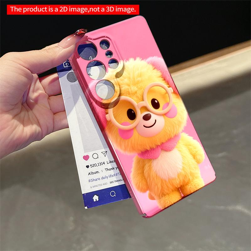 2DFlat Samsung phone case Cute Yellow Puppy with Pink Ears and Glasses Applicable to Galaxy S22 S23 S24 S25ULTRA S26 A12 A13 A14 A15 A16