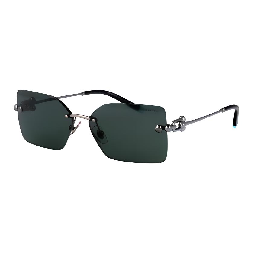 Tiffany & Co. Curved Arm Metal Rectangular Sunglasses Women sunglasses Silver 0TF308860033H 59,Silver