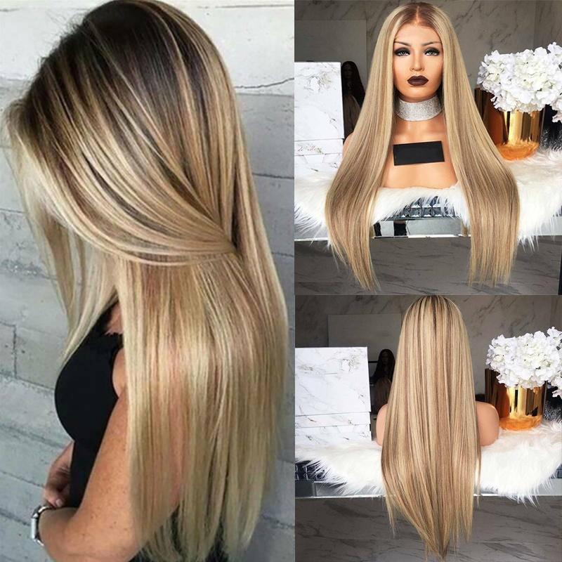Magnifique perruque longue et lisse Ombré Blond pour femmes Parfaite pour les fêtes costumées et le Cosplay