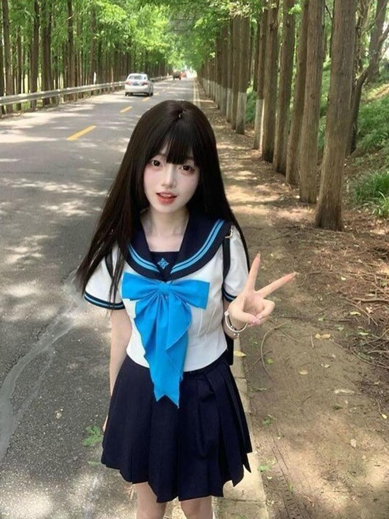 KTNCFD JK Uniform Matrosen Lang Hellblau Set für High School Halloween Oberteil und Unterteil Falten Authentisch Drei Anzüge, Ärmel, Band, 3-teilig Mädchen,