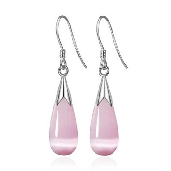 Silver-Plated Cat's Eye Teardrop Earrings, Korean Style Natural Crystal High-End Jewelry
