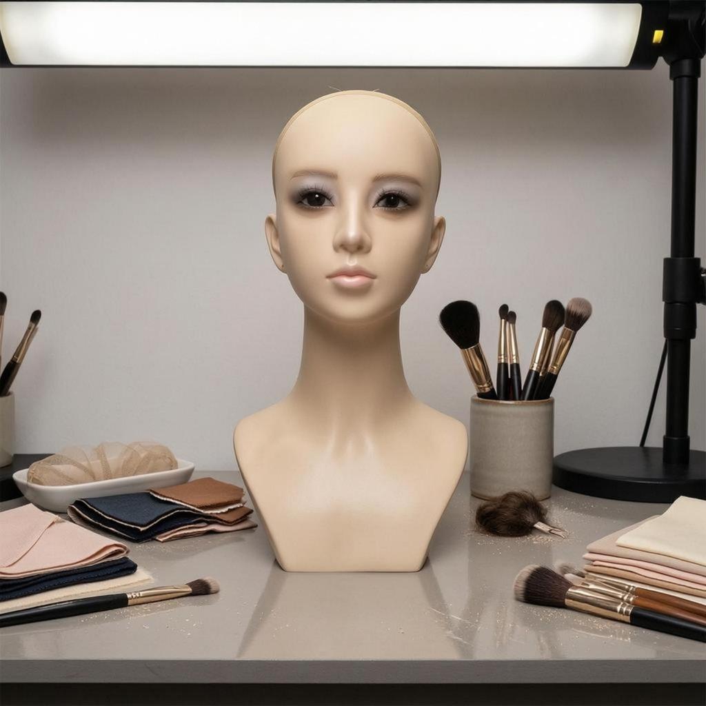 Female Mannequin Bust PVC Shell Hairpiece Display Head Foam Filled Jewelry for Photo