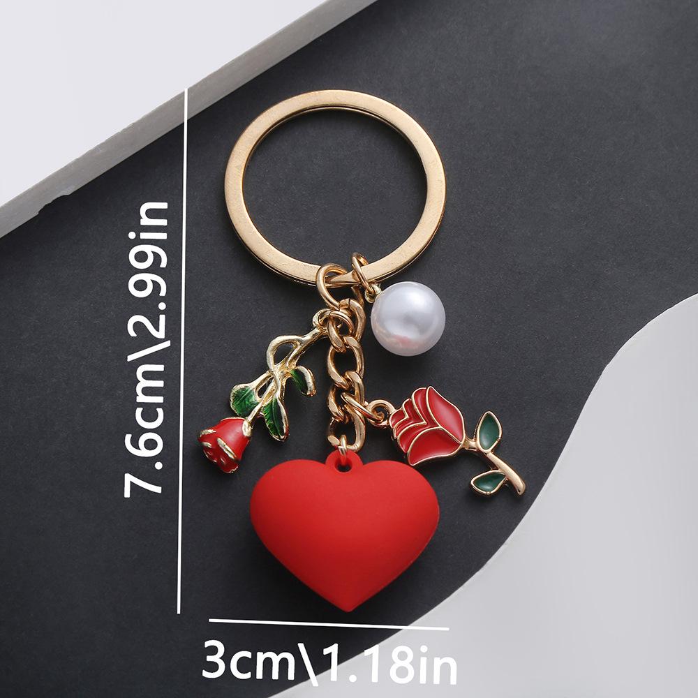 Crystal Rose Pearl Heart Keychain Pendant - Cute Backpack Ornament