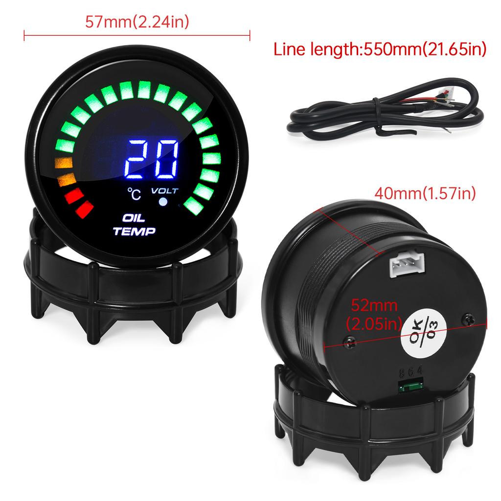 Vehicle Meter 20~150 ℃ Digital Oil Temp Gauge 2'' 52mm Oil Temperature Meter with Sensor 1/8NPT for Universal 12V Racing Car