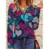 Leopard Print Heart Valentine's Day Pattern Zipper T-shirt Casual Long-sleeved Top Suitable for Spring and Autumn Suitable for Home and Outdoor Wear