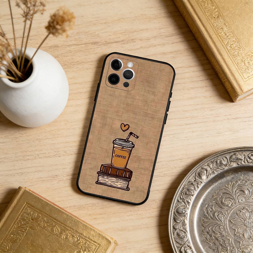 C-Coffee T-Time Phone Case For iPhone 17,16,15,14,13,12,11 Plus,Pro Max,Soft Silicone Black Cover