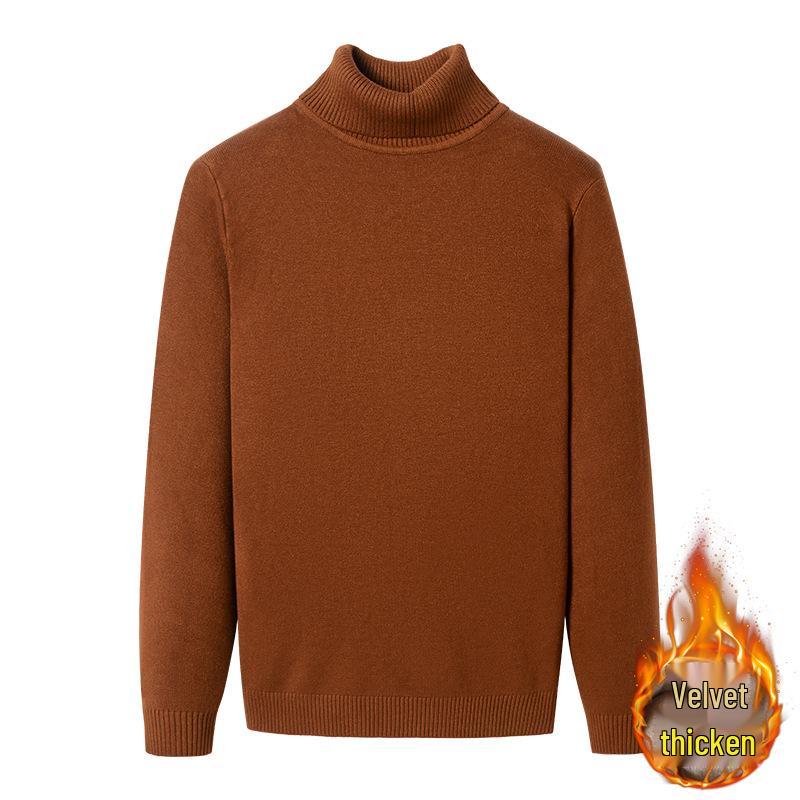 Hoge hals trui met fleece voering voor heren: Dikke Gebreide Stof, Warme Opgerolde Kraag, Herfst/Winter Basislaag