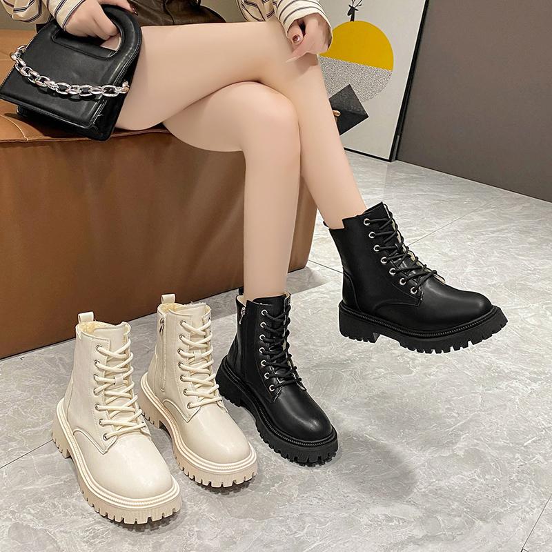 Fashion Women's Winter 2025 New Snow Boots with Velvet Flat Top Flat Shoes High Quality Lace Elegant PU Leather Casual Black Ankle Boots